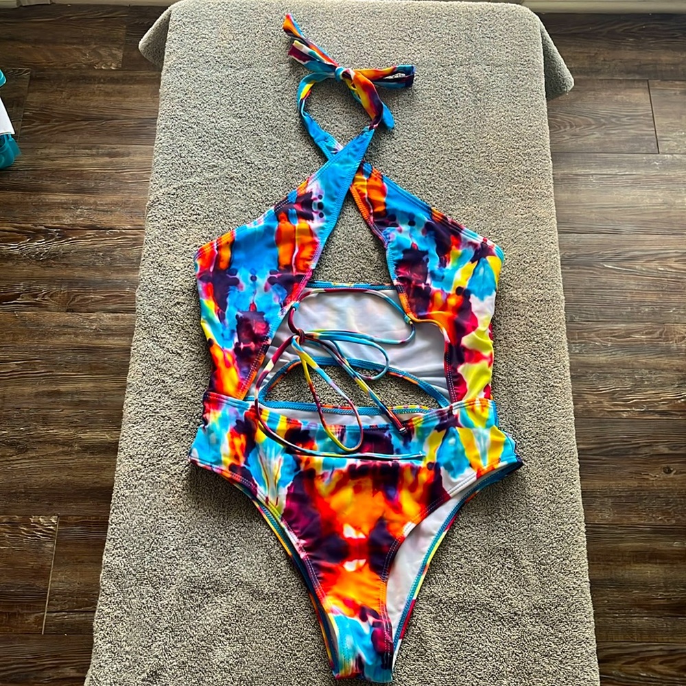 Tye-Dye Wrap Detail One Piece Swimsuit